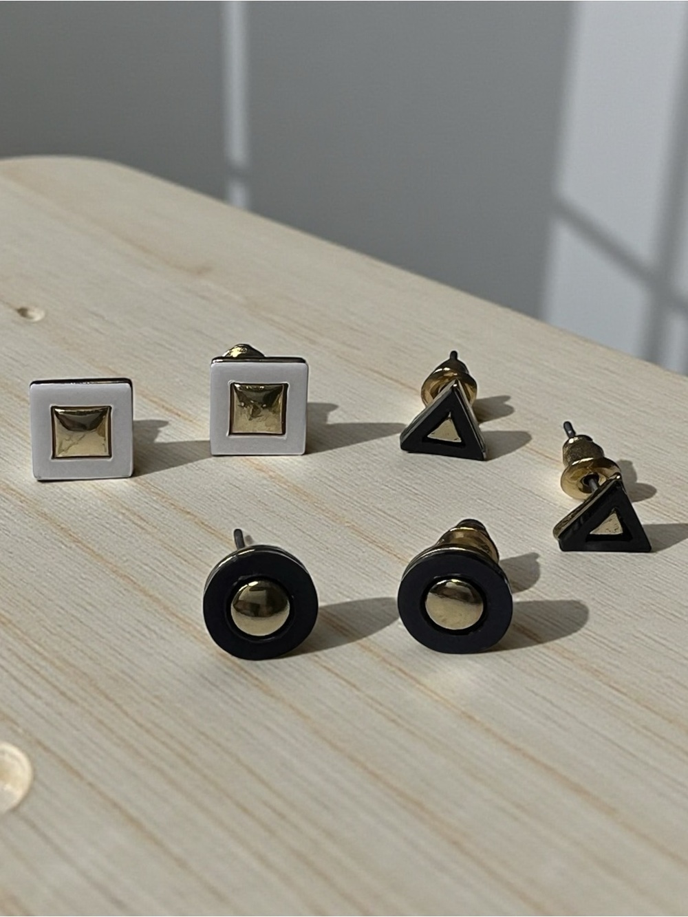 Stud Earring Set - Black & White with Gold Accents